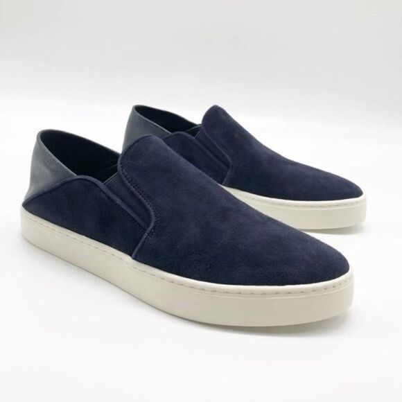 Vince Shoes - VINCE Garvey Blue Slip-On Suede & Leather Sneakers